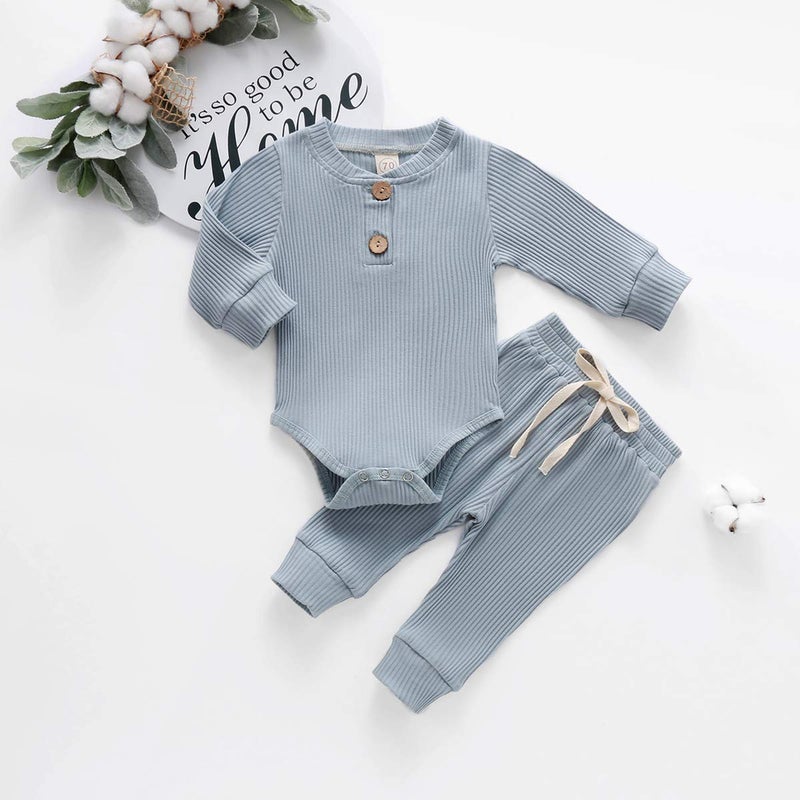 Bmnmsl Baby Newborn Girls Boys Long Sleeve Clothes Striped Romper & Pants Set Infant Fall Winter Cotton Outfits (B-Blue, 0-6 Months) - Image 3